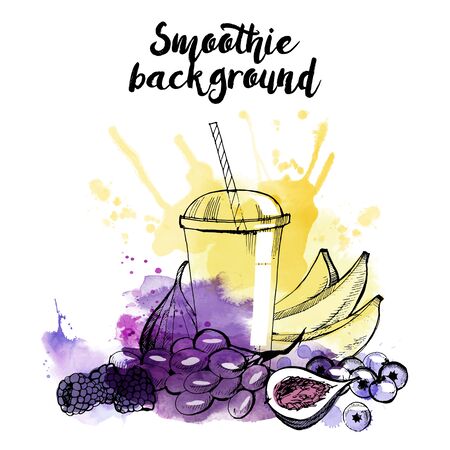 Smoothie vector  illustration. Sketch and watercolor background のイラスト素材