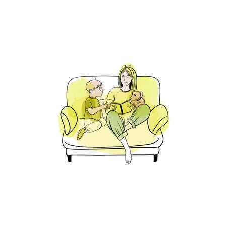 Woman`s life. Vector illustration of mother and baby outdoor. Watercolor and sketchのイラスト素材