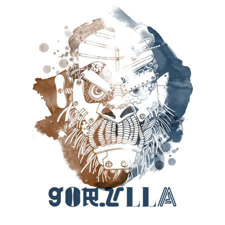 steampunk gorilla head. Hand drawin illustrationのイラスト素材
