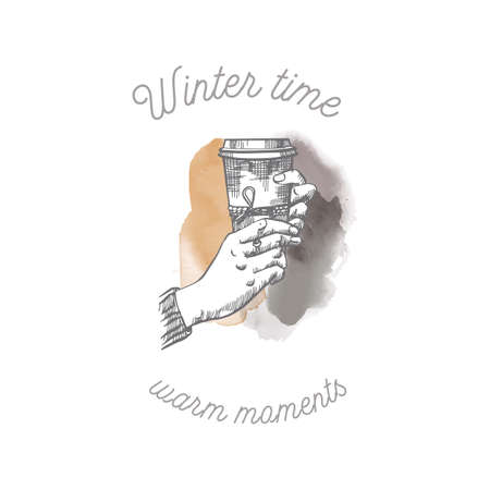 Winter vector holiday set. Sketch and watercolorのイラスト素材