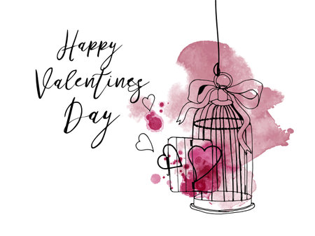 Happy Valentines day.Card illustration about Love. Vector sketch and watercolorのイラスト素材