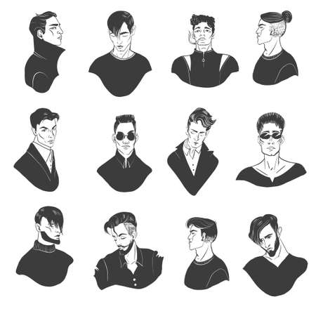 Vector set of nice mens facesのイラスト素材