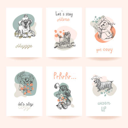 Vector set of cards with Funny dogsのイラスト素材