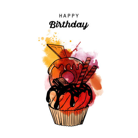 Happy birthday cards. Watercolor vector background.のイラスト素材