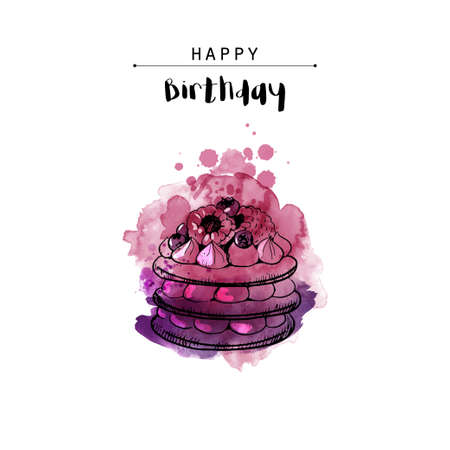 Happy birthday cards. Watercolor vector background.のイラスト素材