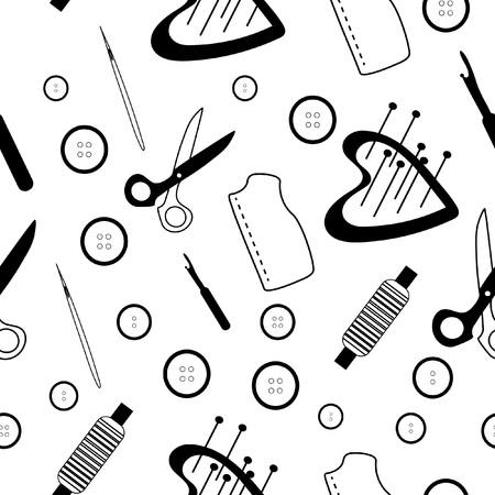 Sewing Pattern Sewing Supplies Black & Whiteのイラスト素材