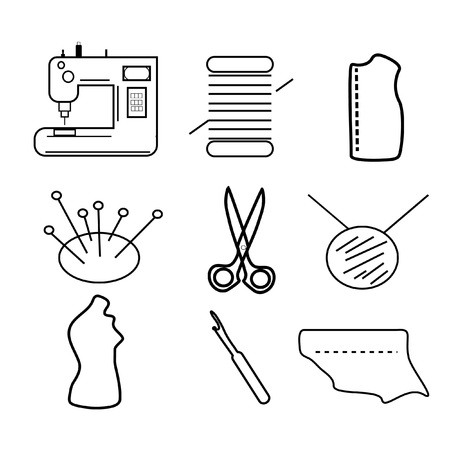 A set of linear sewing icons for the sewing businessのイラスト素材