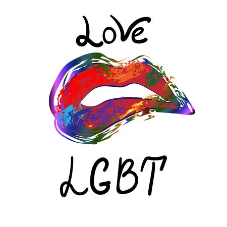 rainbow lips and lettering words love and lgbt isolated on whiteのイラスト素材