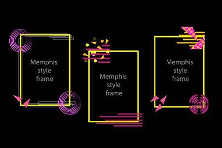 set of three attractive frames in memphis style bright contrasting for blog text on a black backgroundのイラスト素材