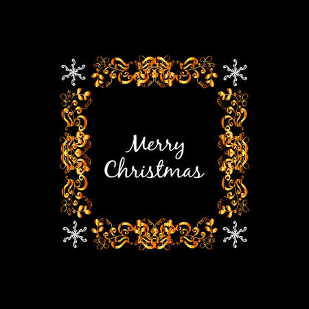 golden monogram frame with white color lettering merry christmas on blackのイラスト素材
