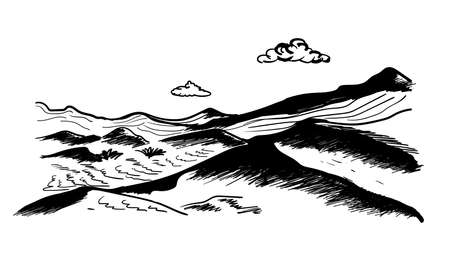 Desert sand dunes sketch vector black and white inkのイラスト素材