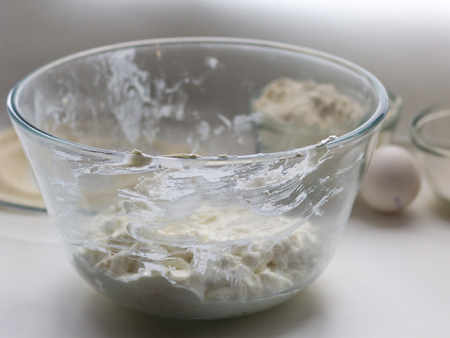 dough for cheesecake pancake from cottage cheeseの写真素材