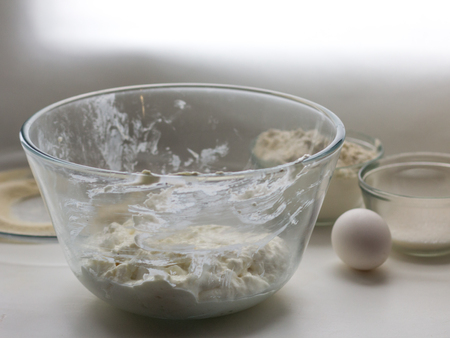 dough for cheesecake pancake from cottage cheeseの写真素材