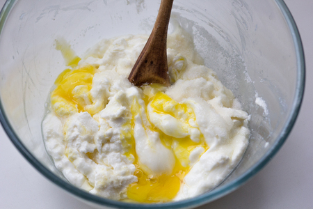 dough for cheesecake pancake from cottage cheeseの写真素材