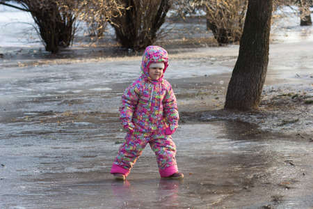Cheboksary Russia - 9 January 2020: Child walking on ice in winter forestのeditorial素材