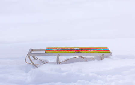 Sleigh on snow for childrenの写真素材