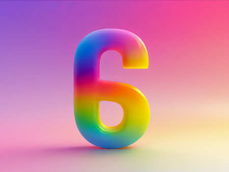 6 number six in rainbow color on multicolor backgroundの素材