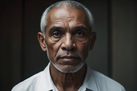 Portrait of afro american man with silver hair on black backgroundの素材