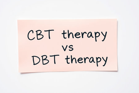 Text CBT therapy vs DBT therapy on pink note on white backgroundの素材