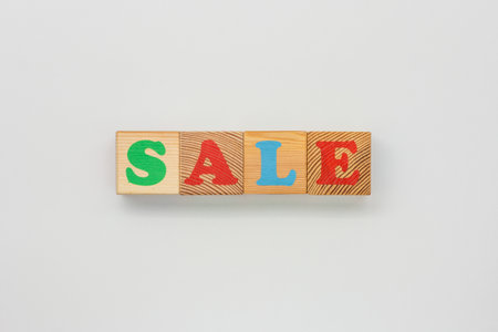 Text built from colorful wooden cubesの写真素材