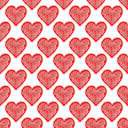 Seamless pattern of simple red hearts in doodle style. Universal print for Valentine's Day, for apps and websites. Wallpaper for wrapping paper.のイラスト素材