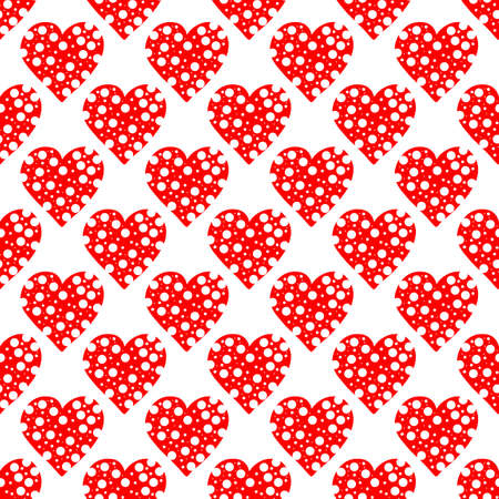 Seamless pattern of simple red hearts in doodle style. Universal print for Valentine's Day, for apps and websites. Wallpaper for wrapping paper.のイラスト素材