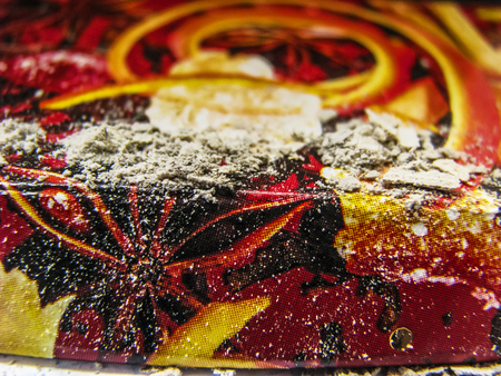 An aroma-stick was burnt. It's ash fallen down and covered a surface of decorative box.の写真素材