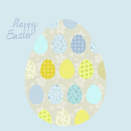 Easter eggs greeting card template light colors. Eggs with zen art patterns and letteringのイラスト素材
