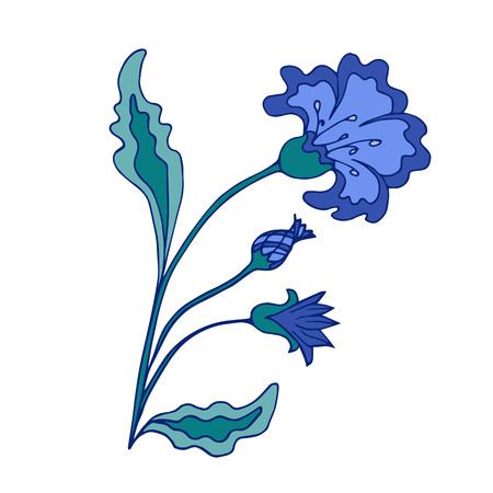 Blue fairy flower in folk style. Isolated stylish floral ornate vector illustrationのイラスト素材