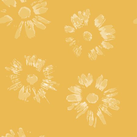 Seamless pattern natural camomile imprints vector. Retro wrapping paperのイラスト素材