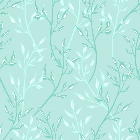 Editable light-blue vector endless texture with thin twigs for fabric and decoration. spring romantic feminine seamless pattern. almost plane colors in shades, pastel blue.のイラスト素材