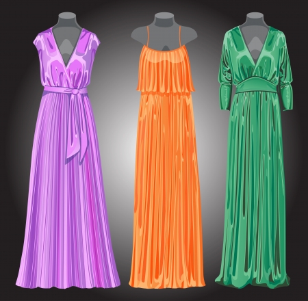 Set of three long evening elegant silk dresses Illustrationのイラスト素材