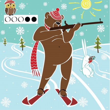 One brown bear biathlete taking aim with a rifle  Humorous illustration のイラスト素材