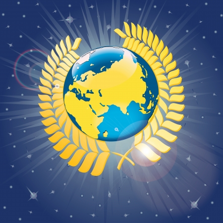 Laurel wreath around the planet earth  View from space  Vector Illustration のイラスト素材