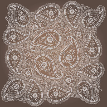 Vintage lace Paisley ornament or Decorative element border  Imitation handmade Abstract invitation card Orient traditional ornament  Oriental motif  Vector illustration のイラスト素材