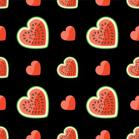 Halves of watermelon and hearts on a black backgroundのイラスト素材