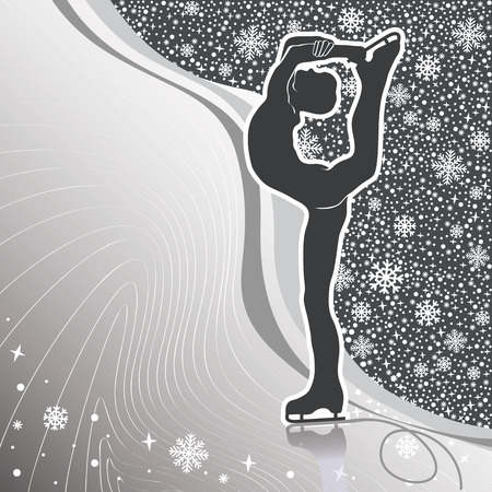Male athlete figure skates Back abstract snowflakes background and wavy linesのイラスト素材
