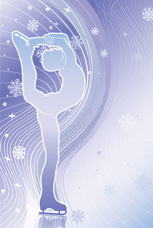Male athlete figure skates Back abstract snowflakes background and wavy linesのイラスト素材