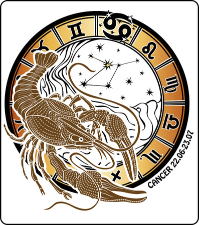 One Cancer on the Horoscope circle On Horoscope circle are  symbols of all zodiac signs On a white background Graphic Vector  Illustration  のイラスト素材
