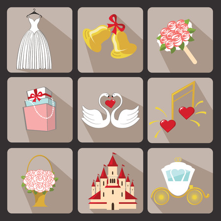 Retro Vector Design wedding  icons for Web and Mobile Set of  wedding items Colored elements with a falling shadow  Vectorのイラスト素材