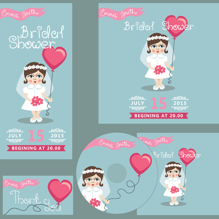Cute bridal shower design  template set Europian baby brideのイラスト素材