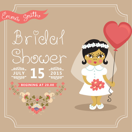 Bridal Shower invitation Asian baby bride, floral elementのイラスト素材