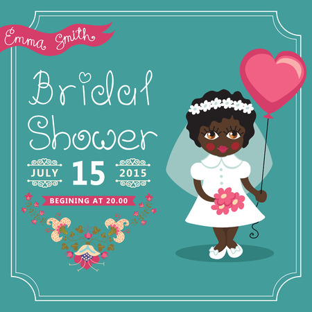 Bridal Shower invitation Mulatto baby bride, floral elementのイラスト素材