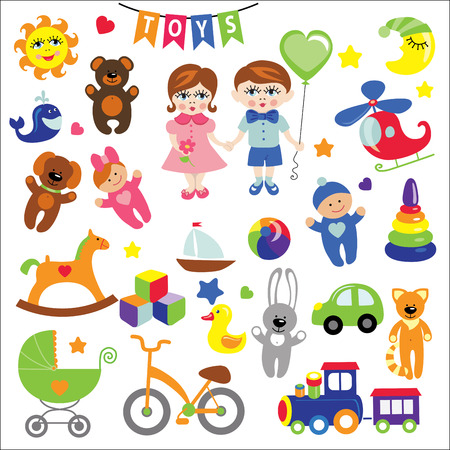 Baby girl and boy with Baby toy  iconsのイラスト素材