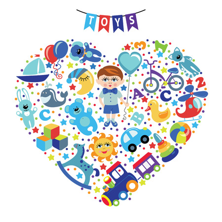 Boys toys icons Composition in the form of heartのイラスト素材