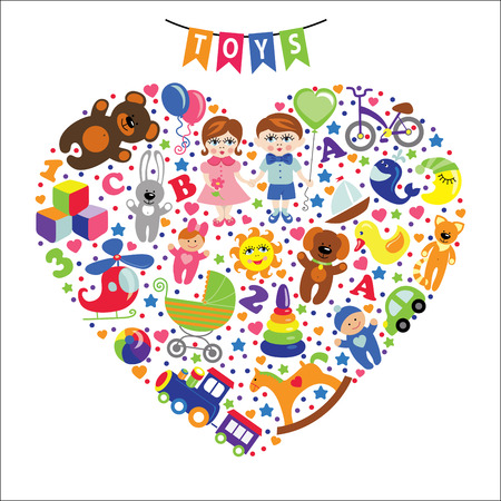 Children toys icons Composition in the form of heartのイラスト素材