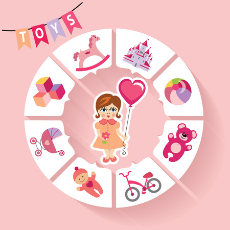 Circle vector children infographic Little girls toys iconsのイラスト素材