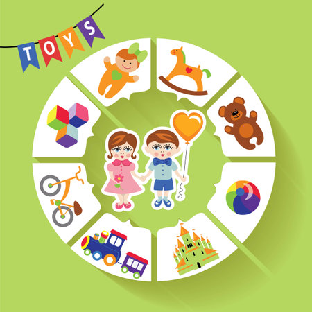 Circle vector children infographic Little boys and girls toys icのイラスト素材