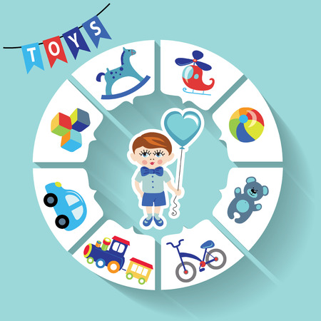 Circle vector children infographic Little boys toys iconsのイラスト素材