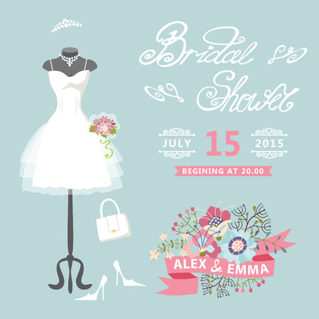 Bridal Shower card Cute wedding invitation with floral elementsのイラスト素材